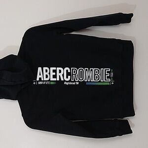 Abercrombie‎ Kids Black Hoodie Size 11 -12 Front & Back Graphics Kangaroo Pocket